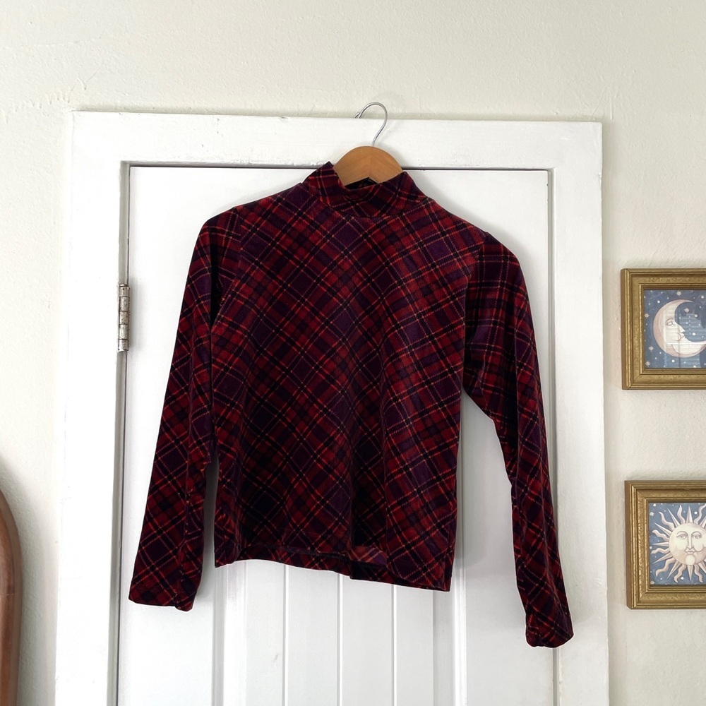 Vintage Christie Brooks Argyle Velvet Mock Turtle Neck fits women's S, kids XL